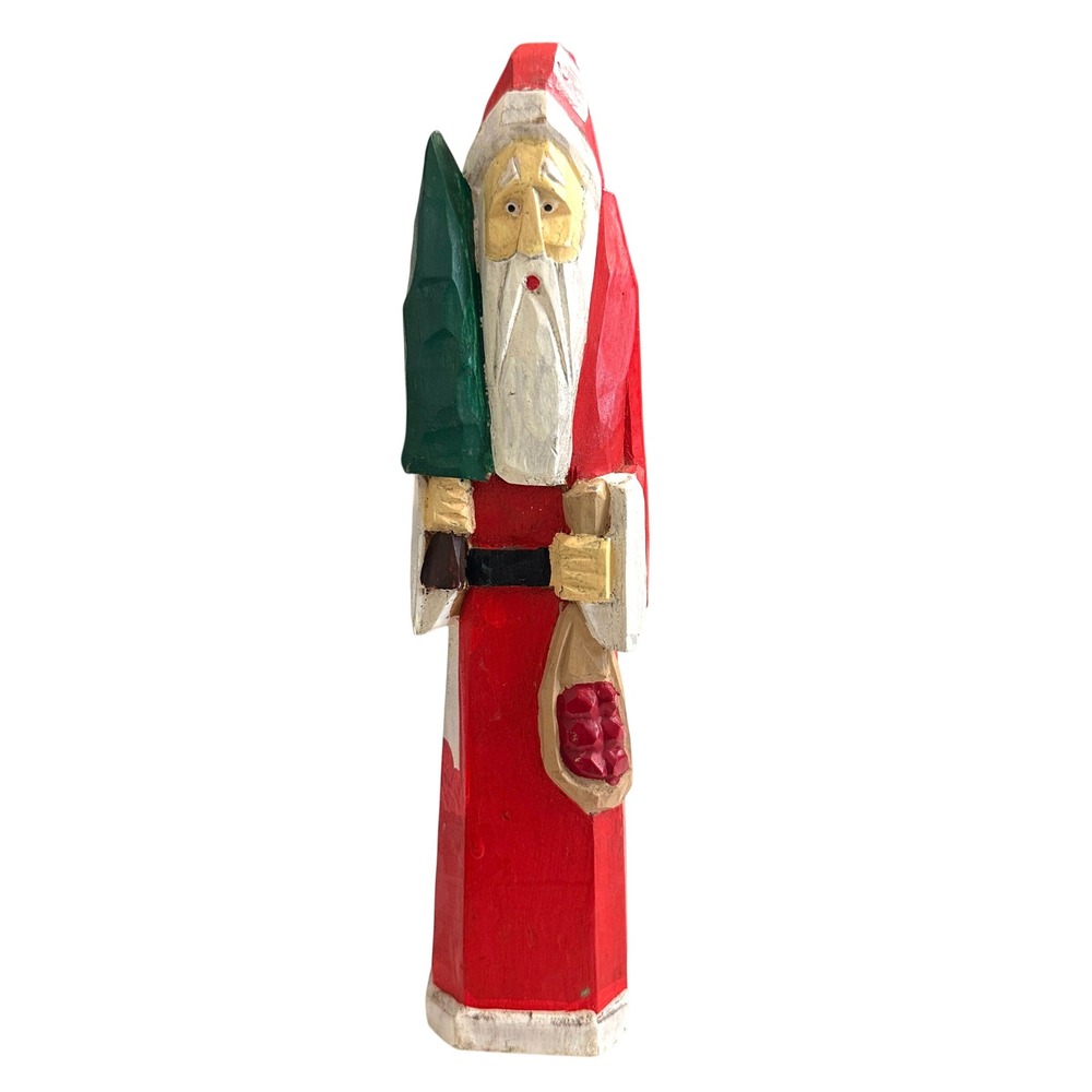 VTG Wooden Santa Claus Figurine Hand Carved Folk Art 8" Christmas Rustic